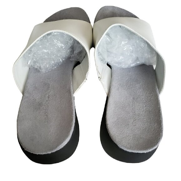 CROFT & Barrow White Leather Slip on Sandals Shoes - Picture 3 of 6